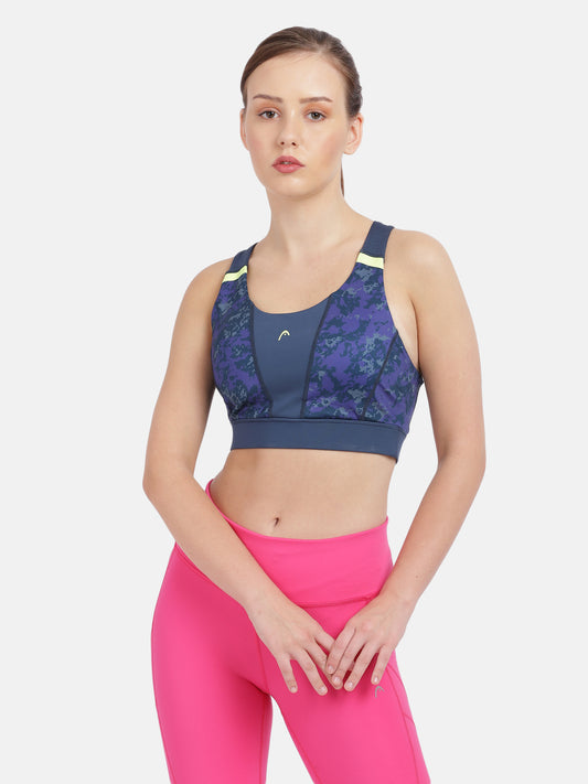 Head Blue  Purple Abstract Underwired Full Coverage Workout Bra